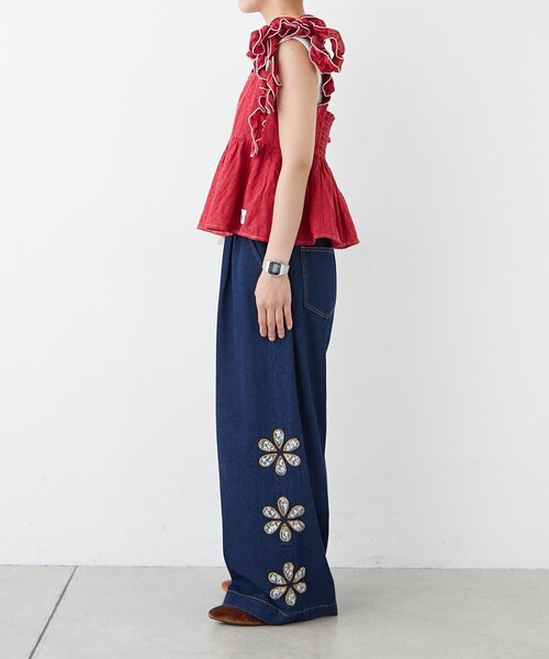 HELLO.SANFRANCISCO（ハローサンフランシスコ）の「【HELLO.SANFRANCISCO/ハローサンフランシスコ】レースフラワーカットワイドデニム（デニムパンツ・レディース・サックスブルー/ブルー・MEDIUM/SMALL）」の20枚目の写真