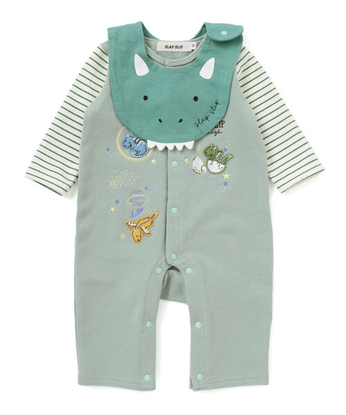 SLAP SLIP BABY（スラップスリップベビー）の「ドラゴン刺しゅうロンパース+お顔スタイ2点セットベビー(60~80cm)（ロンパース・キッズ・グリーン/グレー・70cm/80ｃｍ/60cm）」の2枚目の写真