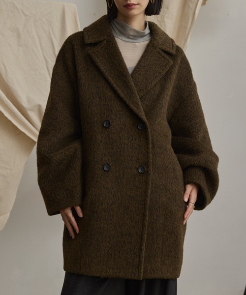 Happy JohnウールブレンドシャギーコクーンPコート wool blend shaggy cocoon pcoat/ウールブレンドシャギーコクーンP