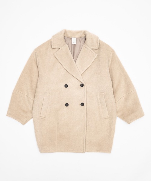 Happy John（ハッピージョン）の「wool blend shaggy cocoon pcoat/ウールブレンドシャギーコクーンPコート（ピーコート・レディース・ブラック/アイボリー/ベージュ/ブラウン・FREE）」の7枚目の写真