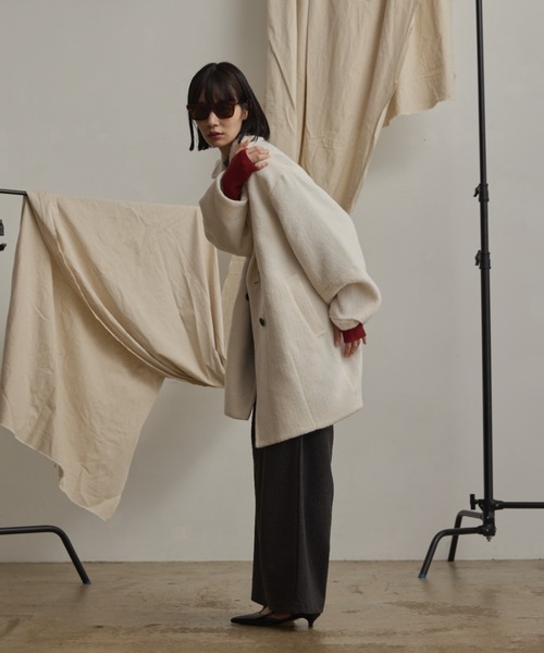 wool blend shaggy cocoon pcoat/ウールブレンドシャギーコクーンP