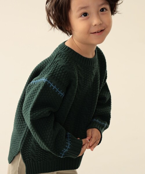 BEAMS mini（ビームスミニ）の「ケーブルニット プルオーバー 2025FW（90～150cm）（ニット/セーター・キッズ・グリーン系その他5/ホワイト系その他5/ネイビー/オレンジ系その他6・150/140/130/120/110/100/90）」の3枚目の写真