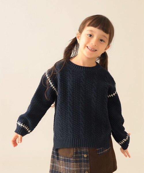 BEAMS mini（ビームスミニ）の「ケーブルニット プルオーバー 2025FW（90～150cm）（ニット/セーター・キッズ・グリーン系その他5/ホワイト系その他5/ネイビー/オレンジ系その他6・150/140/130/120/110/100/90）」の8枚目の写真