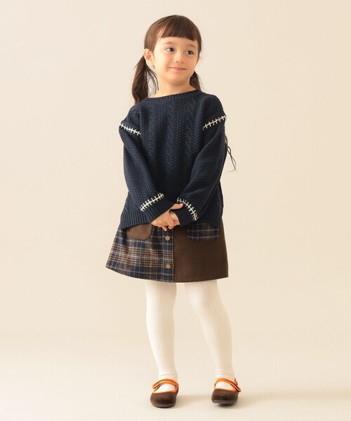 BEAMS mini（ビームスミニ）の「ケーブルニット プルオーバー 2025FW（90～150cm）（ニット/セーター・キッズ・グリーン系その他5/ホワイト系その他5/ネイビー/オレンジ系その他6・150/140/130/120/110/100/90）」の7枚目の写真