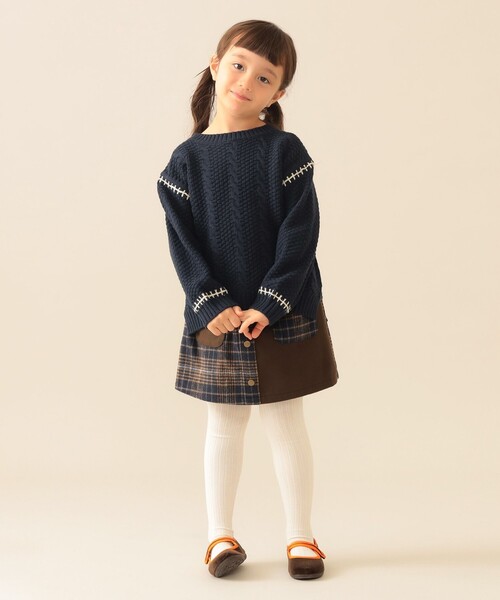 BEAMS mini（ビームスミニ）の「ケーブルニット プルオーバー 2025FW（90～150cm）（ニット/セーター・キッズ・グリーン系その他5/ホワイト系その他5/ネイビー/オレンジ系その他6・150/140/130/120/110/100/90）」の6枚目の写真