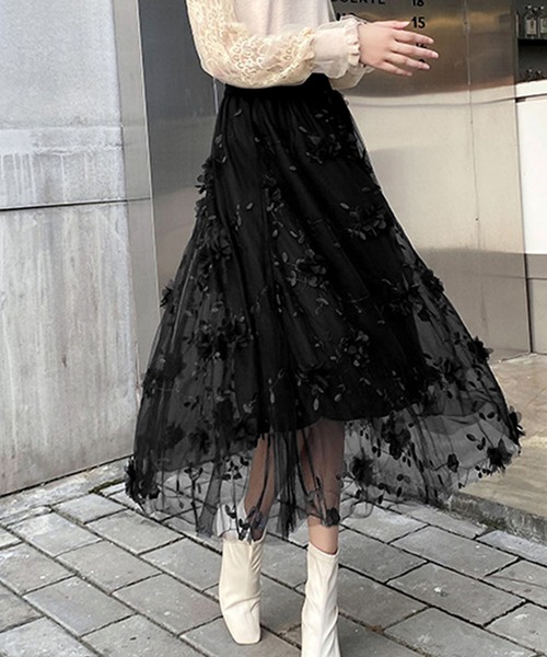 セール】花柄刺繍チュールロングスカート（スカート）｜PRIVATE BEACH