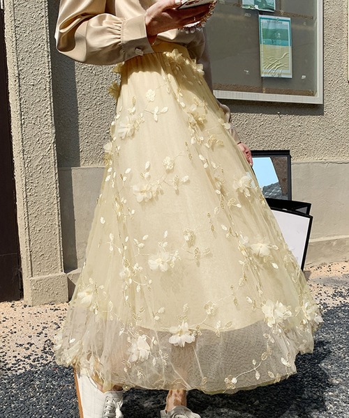 セール】花柄刺繍チュールロングスカート（スカート）｜PRIVATE BEACH