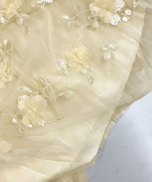 PRIVATE BEACH(プライベートビーチ)の「花柄刺繍チュールロングスカート(スカート・レディース・グレー/オフホワイト/ブラック/ピンク/ネイビー・FREE)」の9枚目の写真