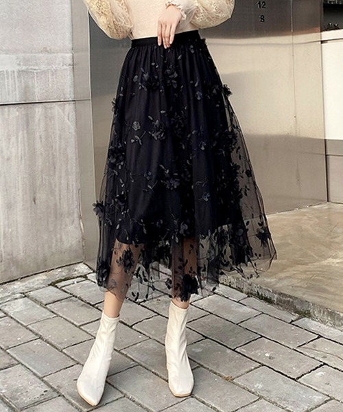 セール】花柄刺繍チュールロングスカート（スカート）｜PRIVATE BEACH
