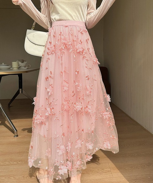 セール】花柄刺繍チュールロングスカート（スカート）｜PRIVATE BEACH