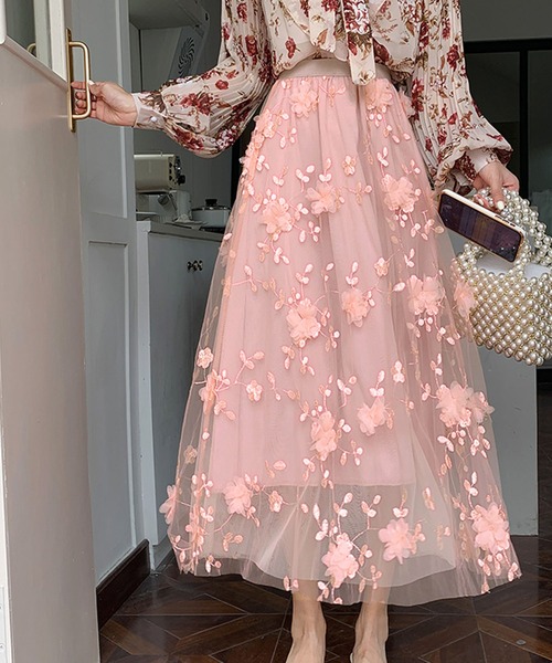 セール】花柄刺繍チュールロングスカート（スカート）｜PRIVATE BEACH