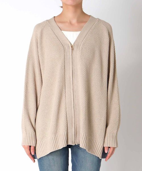 Three Four Time(スリーフォータイム)の「デニムコンビVジップブルゾン(カーディガン/ボレロ・レディース・ベージュ/チャコールグレー・FREE)」の3枚目の写真