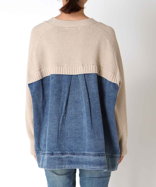 Three Four Time(スリーフォータイム)の「デニムコンビVジップブルゾン(カーディガン/ボレロ・レディース・ベージュ/チャコールグレー・FREE)」の5枚目の写真