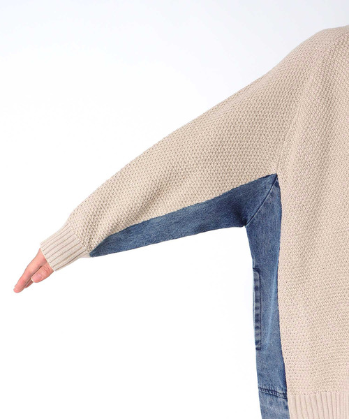 Three Four Time(スリーフォータイム)の「デニムコンビVジップブルゾン(カーディガン/ボレロ・レディース・ベージュ/チャコールグレー・FREE)」の7枚目の写真