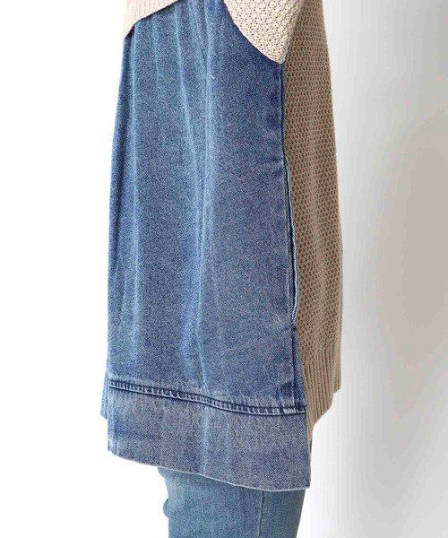 Three Four Time(スリーフォータイム)の「デニムコンビVジップブルゾン(カーディガン/ボレロ・レディース・ベージュ/チャコールグレー・FREE)」の9枚目の写真