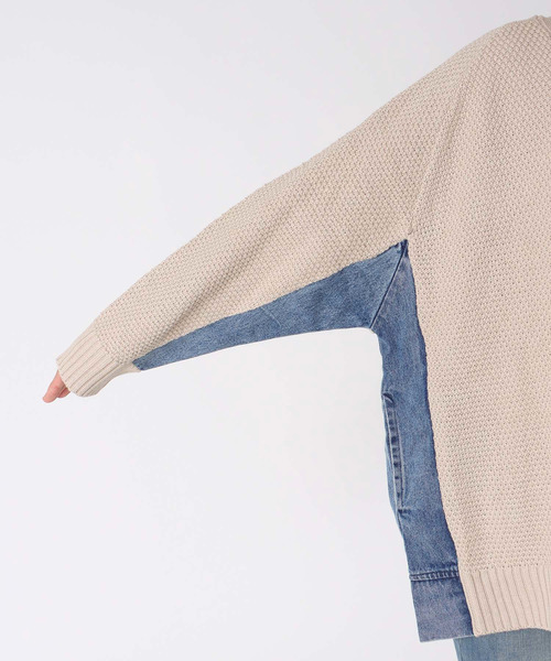 Three Four Time(スリーフォータイム)の「デニムコンビVジップブルゾン(カーディガン/ボレロ・レディース・ベージュ/チャコールグレー・FREE)」の10枚目の写真