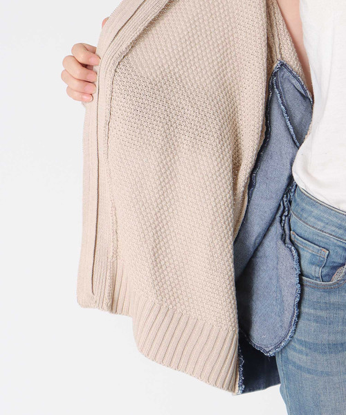 Three Four Time(スリーフォータイム)の「デニムコンビVジップブルゾン(カーディガン/ボレロ・レディース・ベージュ/チャコールグレー・FREE)」の13枚目の写真