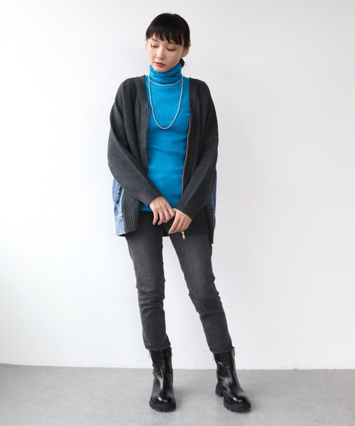 Three Four Time(スリーフォータイム)の「デニムコンビVジップブルゾン(カーディガン/ボレロ・レディース・ベージュ/チャコールグレー・FREE)」の19枚目の写真