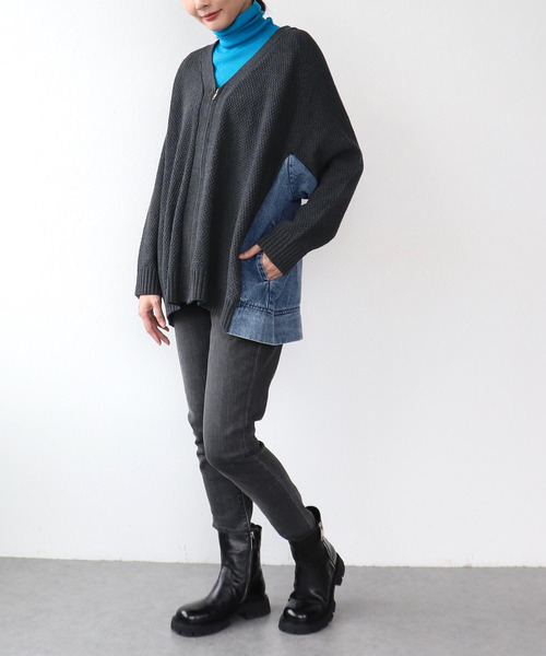 Three Four Time(スリーフォータイム)の「デニムコンビVジップブルゾン(カーディガン/ボレロ・レディース・ベージュ/チャコールグレー・FREE)」の20枚目の写真