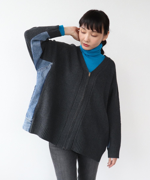 Three Four Time(スリーフォータイム)の「デニムコンビVジップブルゾン(カーディガン/ボレロ・レディース・ベージュ/チャコールグレー・FREE)」の21枚目の写真