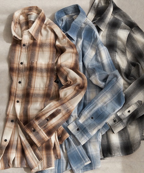 VENCEEXCHANGE(ヴァンスエクスチェンジ)の「オンブレルネルチェックシャツ(シャツ/ブラウス・メンズ・ホワイト/ブラック/ベージュ/ブルー/グリーン/ブラウン/サックスブルー・M/L/LL)」の4枚目の写真