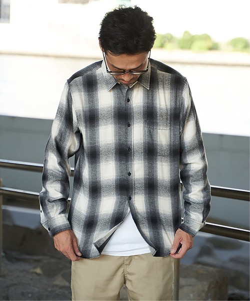 VENCEEXCHANGE(ヴァンスエクスチェンジ)の「オンブレルネルチェックシャツ(シャツ/ブラウス・メンズ・ホワイト/ブラック/ベージュ/ブルー/グリーン/ブラウン/サックスブルー・M/L/LL)」の16枚目の写真