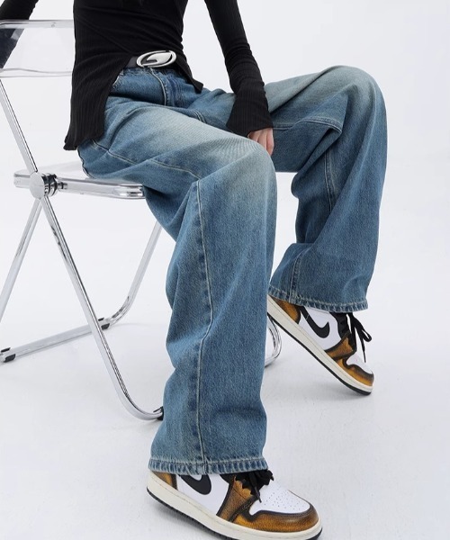 lilful(リルフル)の「パッチワークデザイン シンプルストレートワイドデニムパンツ(デニムパンツ・レディース・ブラック/ブルー・M/L)」の12枚目の写真