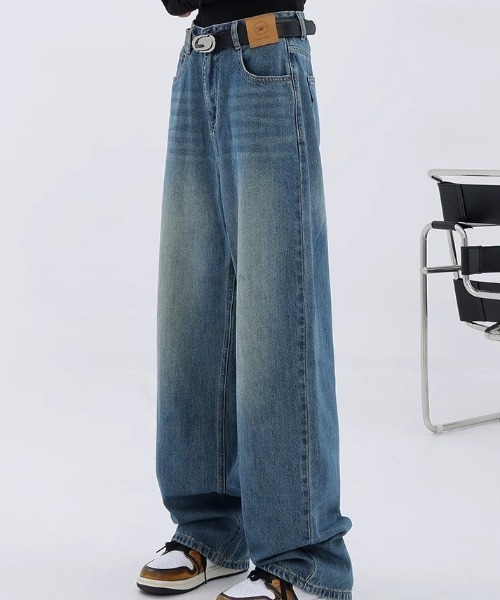 lilful(リルフル)の「パッチワークデザイン シンプルストレートワイドデニムパンツ(デニムパンツ・レディース・ブラック/ブルー・M/L)」の13枚目の写真