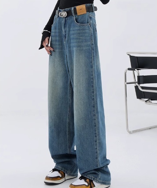 lilful(リルフル)の「パッチワークデザイン シンプルストレートワイドデニムパンツ(デニムパンツ・レディース・ブラック/ブルー・M/L)」の14枚目の写真