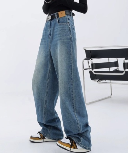 lilful(リルフル)の「パッチワークデザイン シンプルストレートワイドデニムパンツ(デニムパンツ・レディース・ブラック/ブルー・M/L)」の16枚目の写真