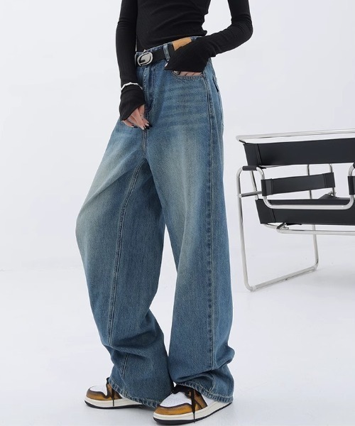 lilful(リルフル)の「パッチワークデザイン シンプルストレートワイドデニムパンツ(デニムパンツ・レディース・ブラック/ブルー・M/L)」の17枚目の写真
