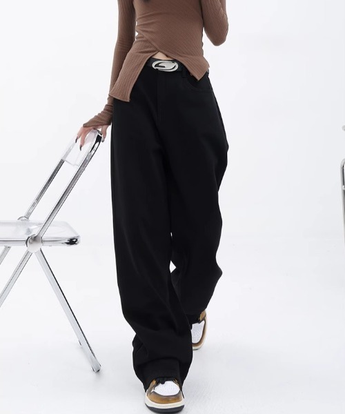 lilful(リルフル)の「パッチワークデザイン シンプルストレートワイドデニムパンツ(デニムパンツ・レディース・ブラック/ブルー・M/L)」の22枚目の写真