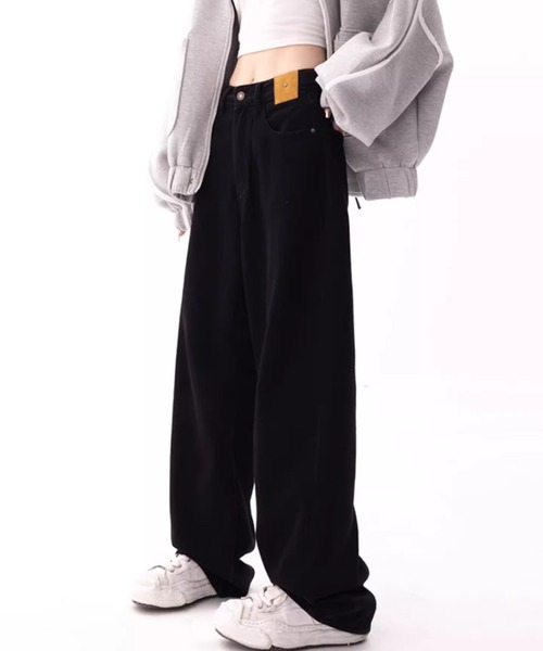 lilful(リルフル)の「パッチワークデザイン シンプルストレートワイドデニムパンツ(デニムパンツ・レディース・ブラック/ブルー・M/L)」の21枚目の写真