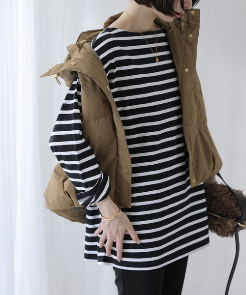 La TOTALITE(ラトータリテ)の「【洗える】Le Minor/ルミノア ボーダープルオーバー(Tシャツ/カットソー・レディース・ブラック/ブラウン・FREE)」の1枚目の写真