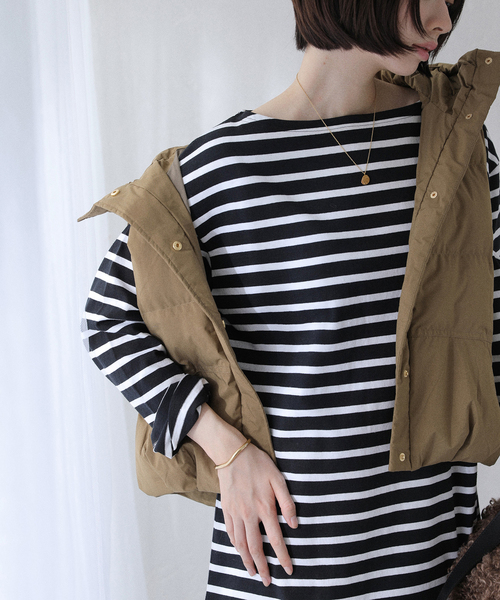 La TOTALITE(ラトータリテ)の「【洗える】Le Minor/ルミノア ボーダープルオーバー(Tシャツ/カットソー・レディース・ブラック/ブラウン・FREE)」の8枚目の写真