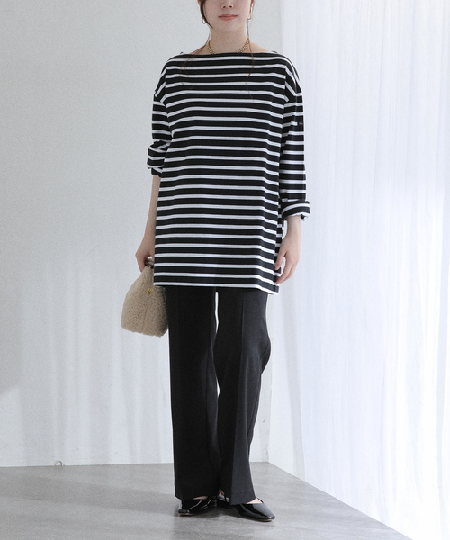 La TOTALITE(ラトータリテ)の「【洗える】Le Minor/ルミノア ボーダープルオーバー(Tシャツ/カットソー・レディース・ブラック/ブラウン・FREE)」の9枚目の写真