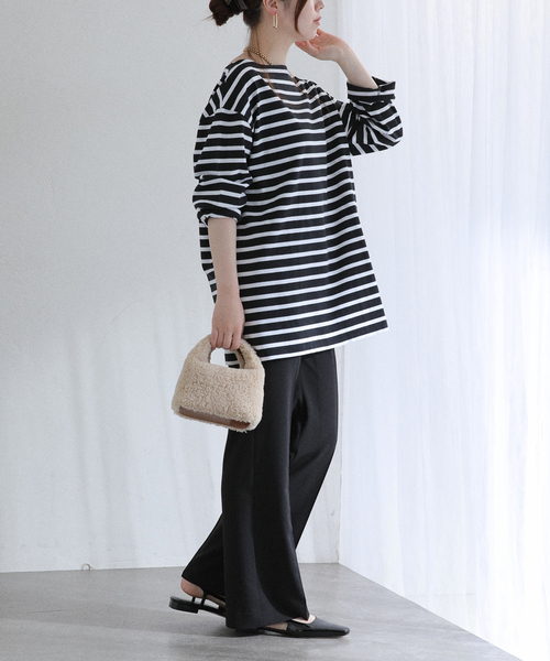 La TOTALITE(ラトータリテ)の「【洗える】Le Minor/ルミノア ボーダープルオーバー(Tシャツ/カットソー・レディース・ブラック/ブラウン・FREE)」の10枚目の写真