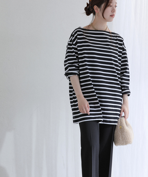 La TOTALITE(ラトータリテ)の「【洗える】Le Minor/ルミノア ボーダープルオーバー(Tシャツ/カットソー・レディース・ブラック/ブラウン・FREE)」の12枚目の写真