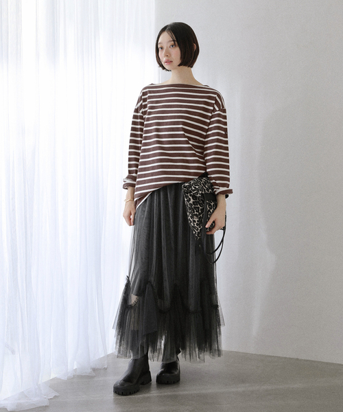 La TOTALITE(ラトータリテ)の「【洗える】Le Minor/ルミノア ボーダープルオーバー(Tシャツ/カットソー・レディース・ブラック/ブラウン・FREE)」の13枚目の写真