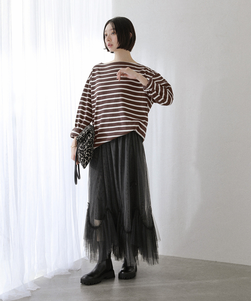 La TOTALITE(ラトータリテ)の「【洗える】Le Minor/ルミノア ボーダープルオーバー(Tシャツ/カットソー・レディース・ブラック/ブラウン・FREE)」の14枚目の写真