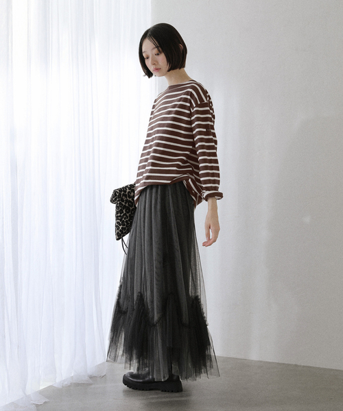 La TOTALITE(ラトータリテ)の「【洗える】Le Minor/ルミノア ボーダープルオーバー(Tシャツ/カットソー・レディース・ブラック/ブラウン・FREE)」の15枚目の写真