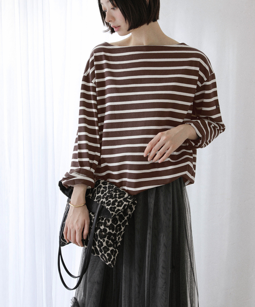 La TOTALITE(ラトータリテ)の「【洗える】Le Minor/ルミノア ボーダープルオーバー(Tシャツ/カットソー・レディース・ブラック/ブラウン・FREE)」の18枚目の写真