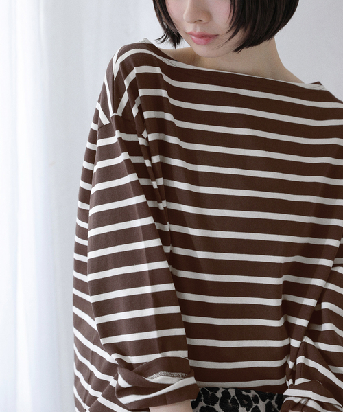 La TOTALITE(ラトータリテ)の「【洗える】Le Minor/ルミノア ボーダープルオーバー(Tシャツ/カットソー・レディース・ブラック/ブラウン・FREE)」の19枚目の写真