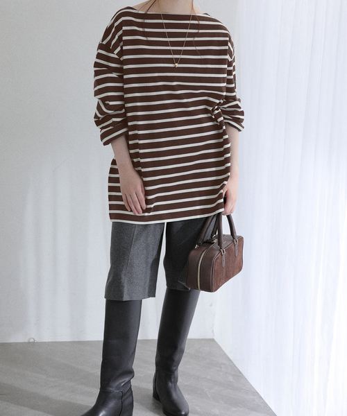 La TOTALITE(ラトータリテ)の「【洗える】Le Minor/ルミノア ボーダープルオーバー(Tシャツ/カットソー・レディース・ブラック/ブラウン・FREE)」の21枚目の写真