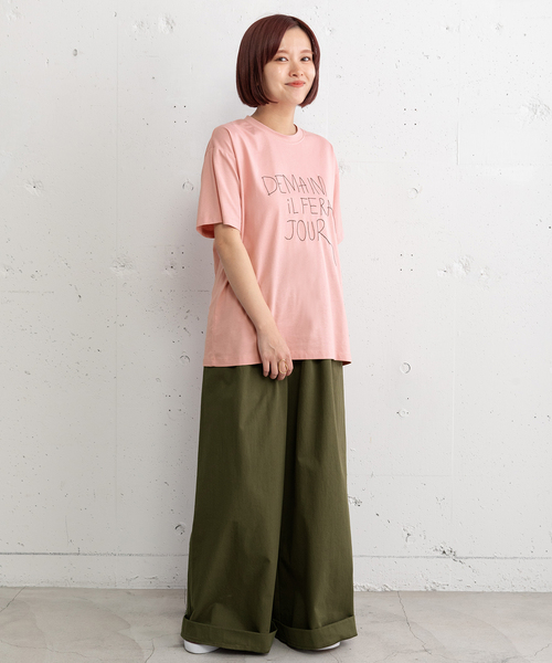 POU DOU DOU(プードゥドゥ)の「ロゴ刺繍Tシャツ(Tシャツ/カットソー・レディース・オフホワイト/ダークブルー/ピンク・M)」の6枚目の写真
