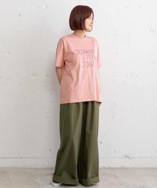 POU DOU DOU(プードゥドゥ)の「ロゴ刺繍Tシャツ(Tシャツ/カットソー・レディース・オフホワイト/ダークブルー/ピンク・M)」の5枚目の写真