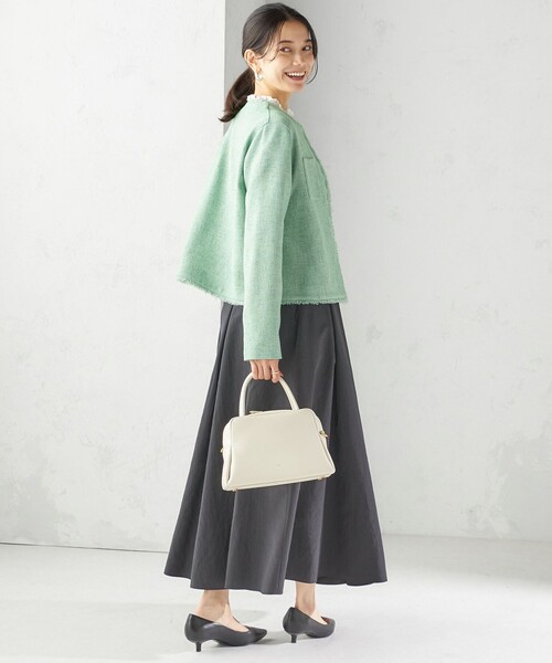 手洗い可能〉ストレッチ ツイード パール ボタン ジャケット