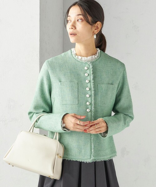 【新品•未使用】SHIPS ネイビー ノーカラーパールボタンポケット付きベスト パールボタンノーカラージャケット｜JENNE(ジェンヌ)公式通販