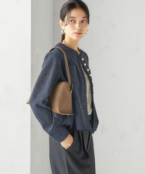 セール】〈手洗い可能〉ストレッチ ツイード パール ボタン ジャケット