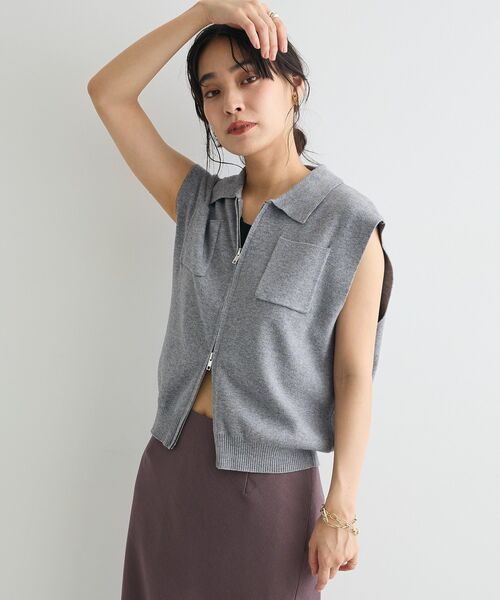 CRAFT STANDARD BOUTIQUE(クラフトスタンダードブティック)の「衿付きジップベスト(ベスト・レディース・杢グレー/ブラウン/クリーム・FREE)」の1枚目の写真